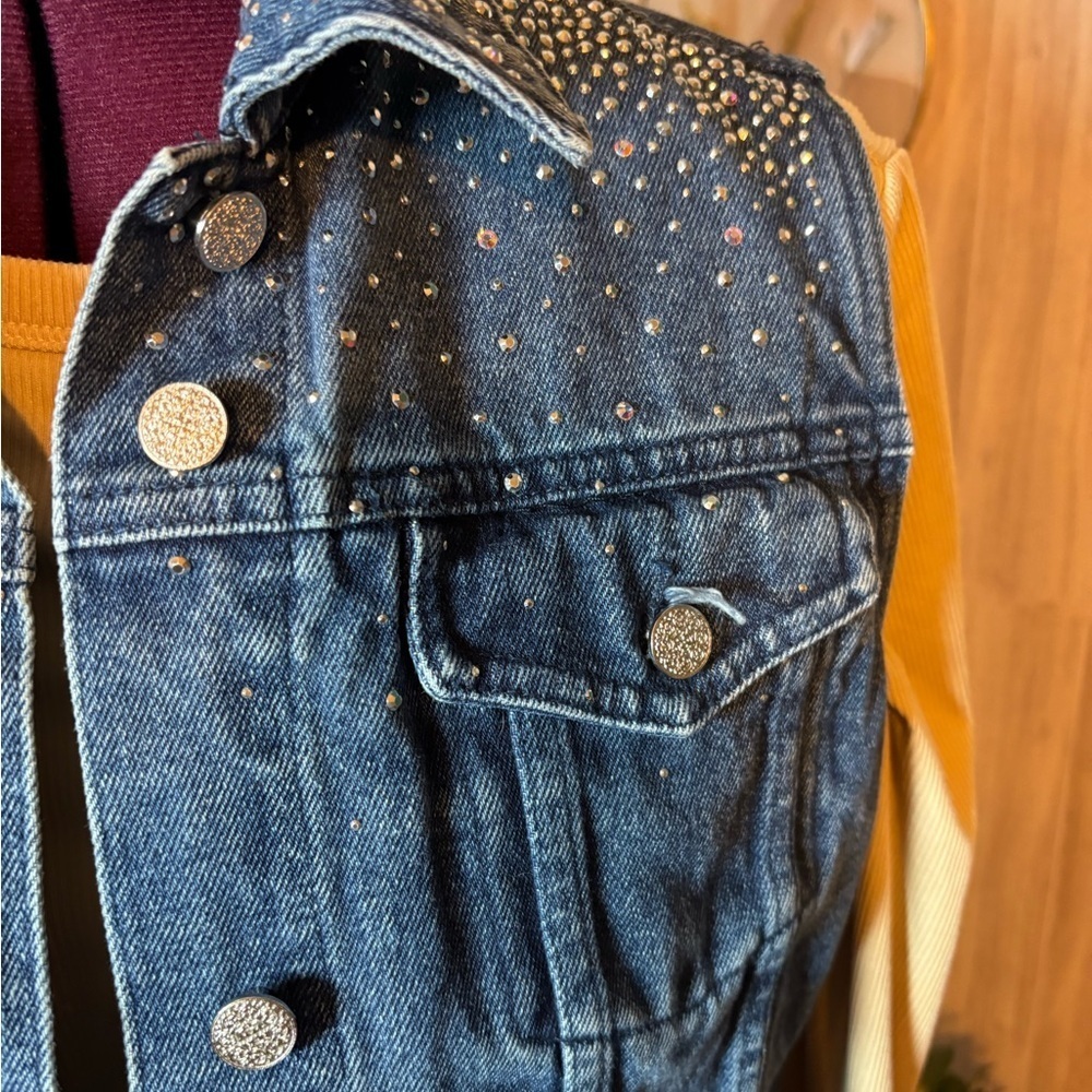 Christine Alexander Blue Denim Jean Vest Bling Swarovski Embellishment - Picture 4 of 7